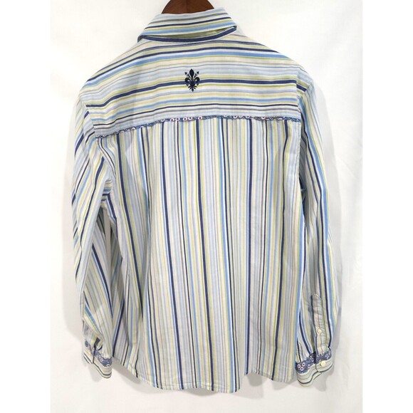 Mens English Heroes Long Sleeve Blue Green Striped Button Down Shirt - Size L - Picture 2 of 7